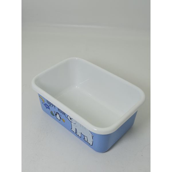 Soft Blue Cute Polar Bear Penguin Print Rectangular Enamel Storage Bowl Oven Safe Enamel Food Container For Baking And Fridge Storage