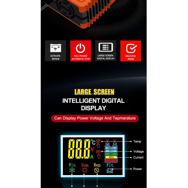 Digital Display 12v 24v 10a High Power Intelligent Battery Charger for Car and Motorcycle Battery Maintenance