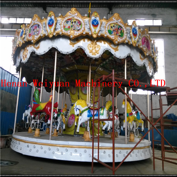 RGB lights Fiberglass Carousel For Sale 16seats With Animals Amusement Park Carousel