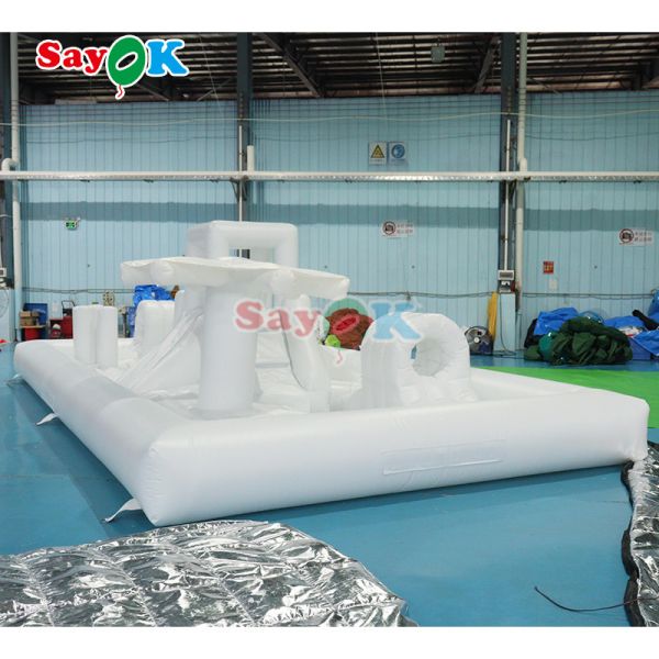 Customized Fashionable Mini White Splash Pad Water Park Inflatable Obstacle Course Playground Castle Slide Combo