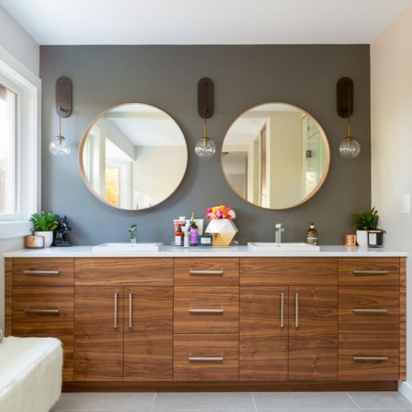 Solid Wooden Bathroom Vanity Units Brown Wood Texture