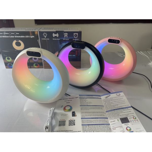 Table Lamp Alarm Clock Sunrise Wakeup Bedside Wireless Bluetooth Speaker 4-in-1 Night Light Multifunction Home Decor