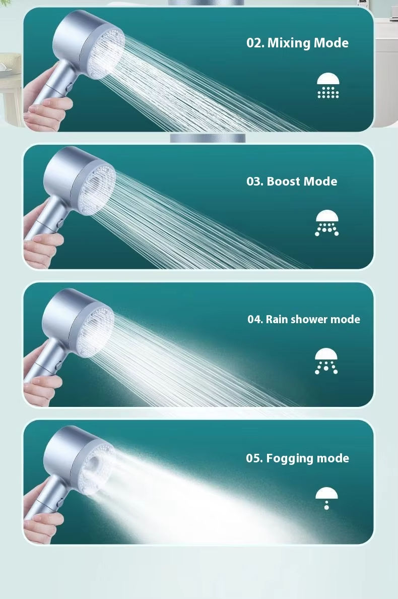 Newly designed 5-function shower head, high-pressure manual shower head, bathroom accessory, household handheld shower head