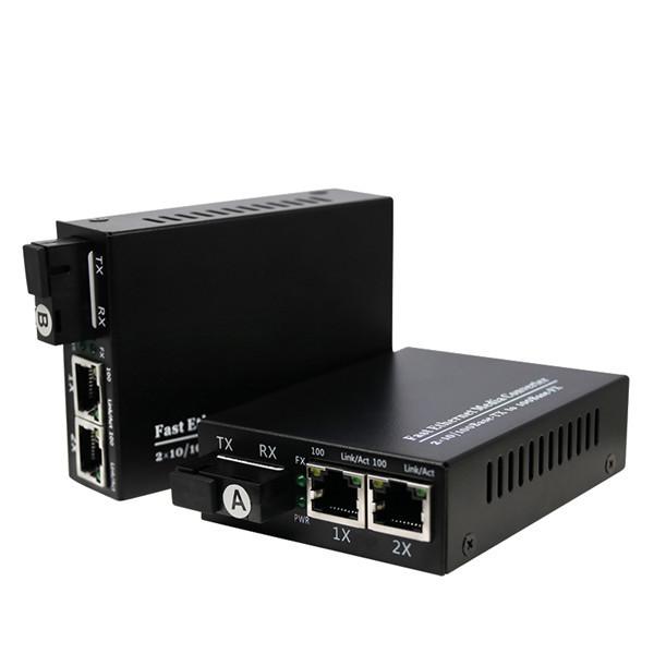 100M 1 Fiber+2Rj45 Port Ethernet To Fiber Media Converter With SC Connector
