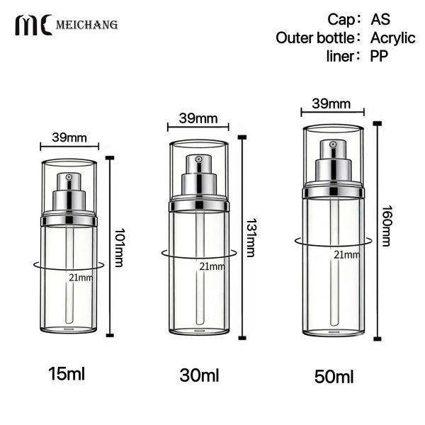 15ml/30ml/50ml Customizable High-Clarity Acrylic Airless Pump Bottle(MC-1604)