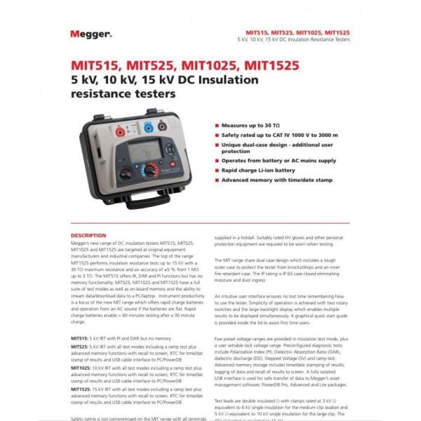 Megger MIT1025-UK Insulation Tester With Output, 20 Teraohms Resistance , 10kV Multi-Range Test Voltage