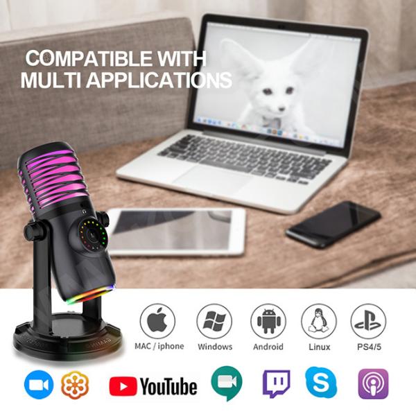RGB Gaming Mic 48Khz Podcast Studio Microphone For Streaming