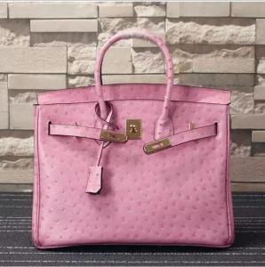 China high quality 35cm pink ostrich print cowhide leather handbags lady designer handbags L-RB4-17 on sale