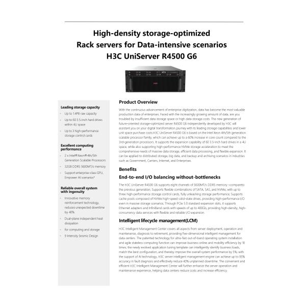 IntelC741 H3C R4500 G6 Enterprise Server DDR5 RDIMMs