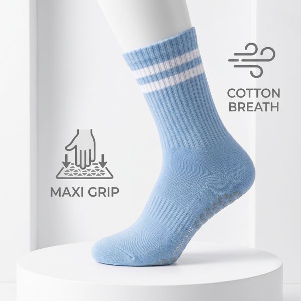 Classic Stripe Crew Yoga Socks Non Slip Silicone Gripped Pilates Workout Socks