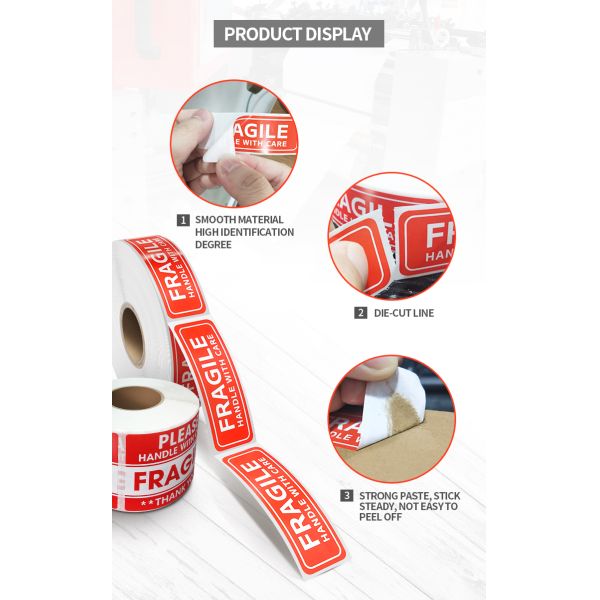 Permanent Adhesive Fragile Warning Labels Pre Printed Waterproof Customized