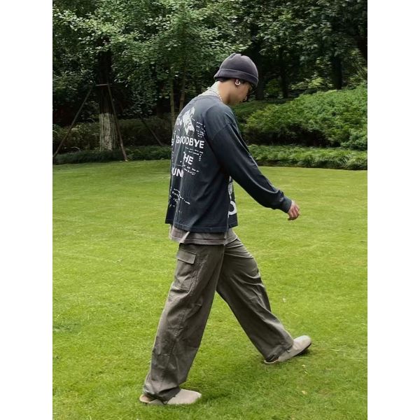 Factory Customized Cotton/Polyester 280g Washed Blank Vintage Breathable Rock Long Sleeve T-shirt Oversized Fit