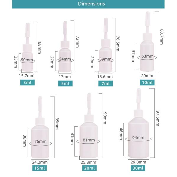 Customizable Cosmetic packaging for essence with PE bottle material and pump head material in 3/5/7/10/15/20/30ml sizes