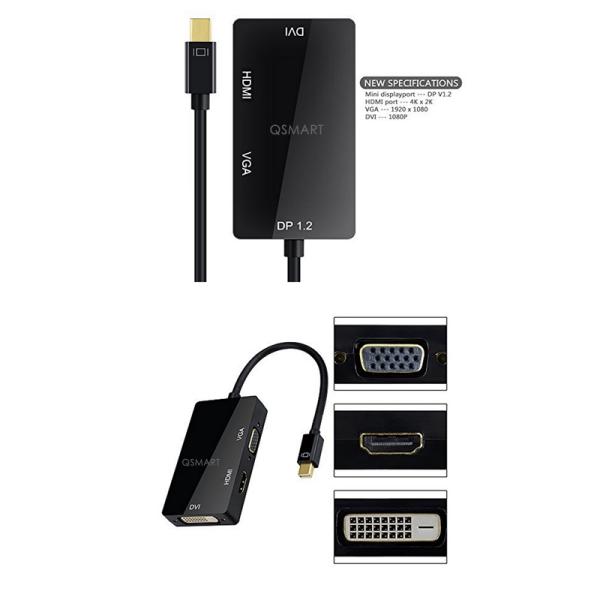 QS MIDP002, Mini DisplayPort Thunderbolt to DVI VGA HDMI TV Adapter
