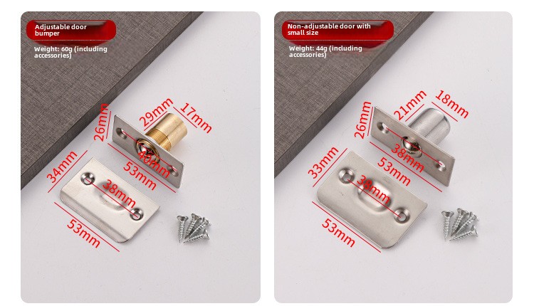 Modern Adjustable Door Stopper Stainless Steel Top Windproof Positioning Bead Invisible Buckle Spring Wood for Room Living Room