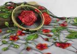 Bridal 3D Floral Embroidered Mesh Fabric , Red Flower Bridal Embroidered Net