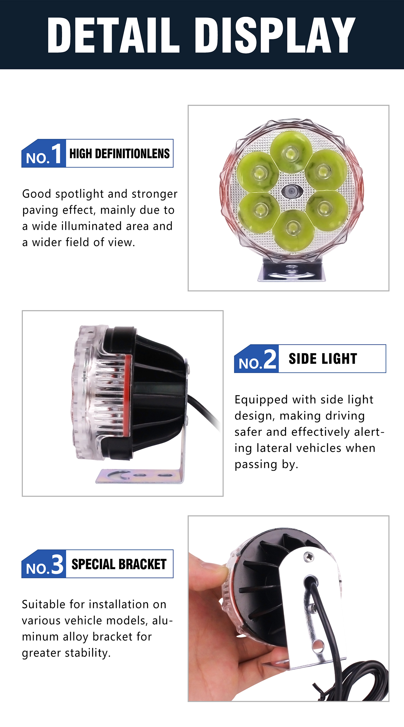 13W Motorcycle External Spotlight 3200K~6500K Smart Temperature Control