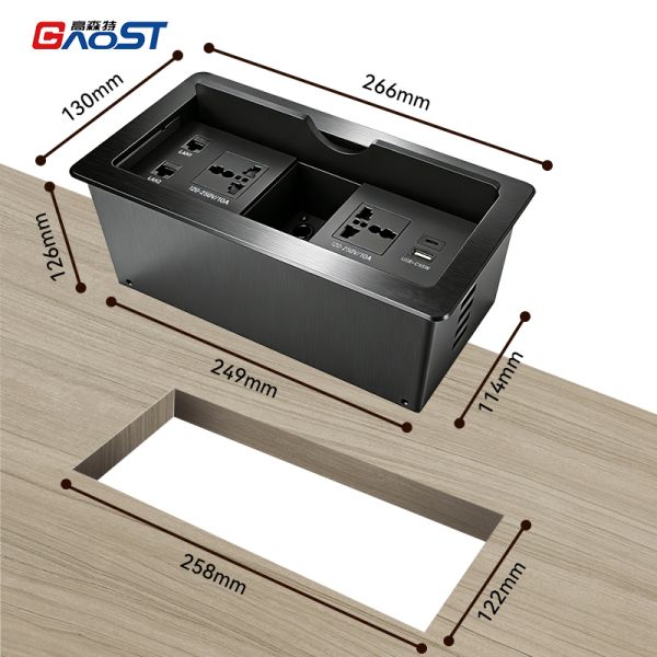 Embedded Desktop Audio Visual Box Surge Protector Power Socket For Conference Table