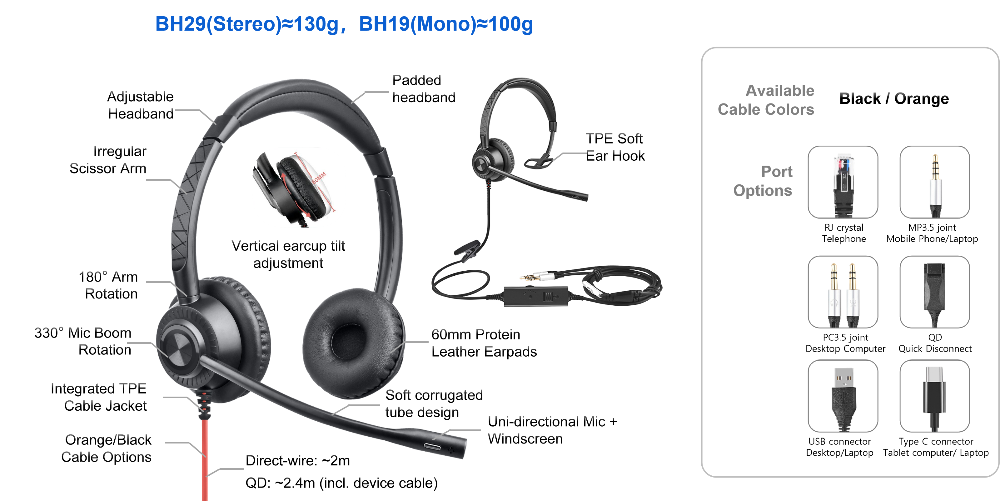 BH Series Professional Noise-Cancelling Headset with Mic for Office Work