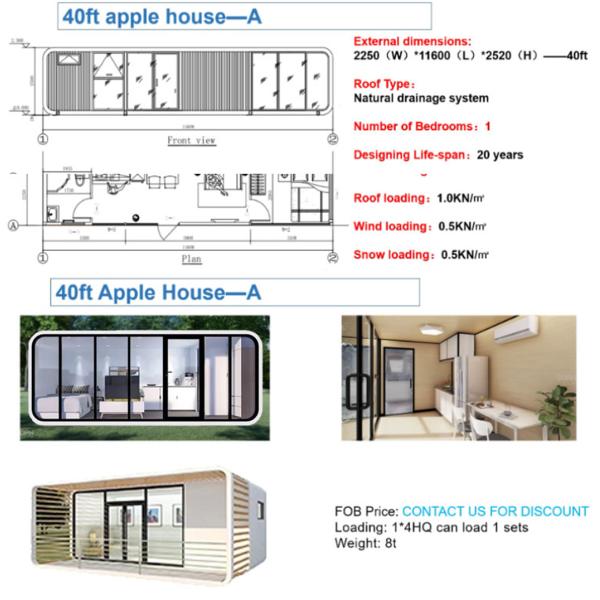 Modular Prefab Tiny Homes Container Office Portable Apple Home Pod Movable Apple Cabin