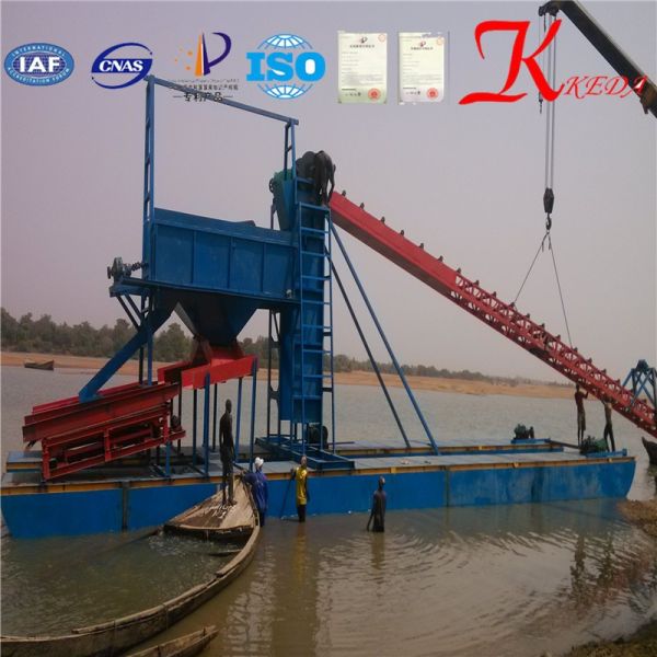 Gold Gravity Chain Bucket Dredger with 12m Dredging Depth 10/8 Inch Pump