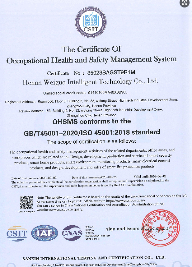 Henan Weiguo Intelligent Technology Co., Ltd. Certifications