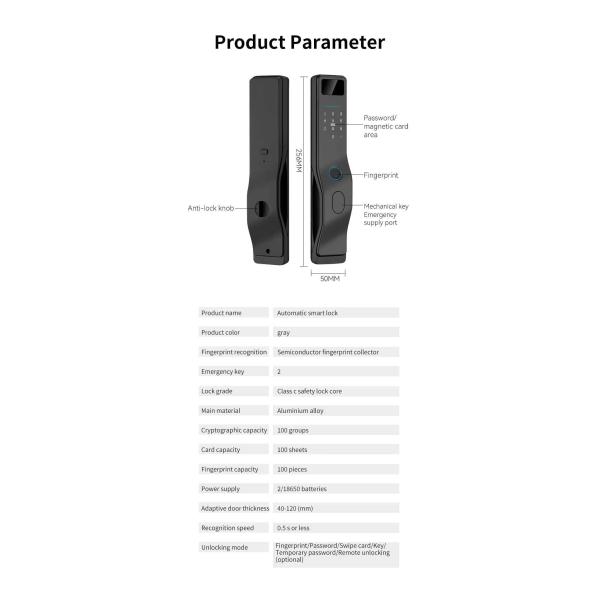 Tuya Smart Door Lock D7 with 3D Face Recognition 40-90MM Thickness