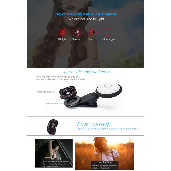 Optical Glass Lens For Close Up Photography 16mm 2 In1 Fill Light Phone Lens Kit With Clip