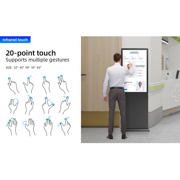 IR Touch LCD Interactive Touch Screen Digital Signage 65" Floor Standing Android 11