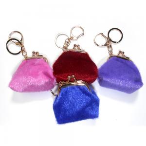 China OEM 6x6.5CM Brass Plating Red Mini Purse Keychain With Short Fluffy on sale