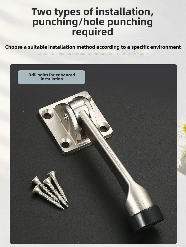 Modern No-Drill Movable Square Door Stopper Easy Installation Anti-Collision Device Stainless Steel Zinc Alloy for Bedroom