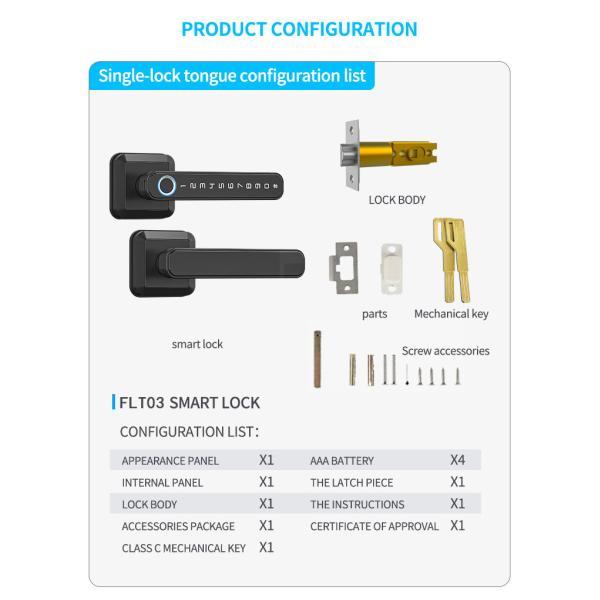 Black Square Handle Fingerprint Door Lock Tuya APP With Quick LockIdentification