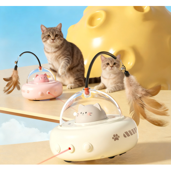 Automatic Chicken Toy Lifelike Ball Laser Feather Bell Interactive Electric USB Rechargeable