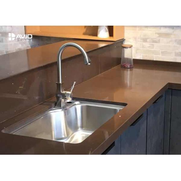 Brown Quartz Stone Countertops / Kitchen Worktops Flat Edge 2+2cm Laminated