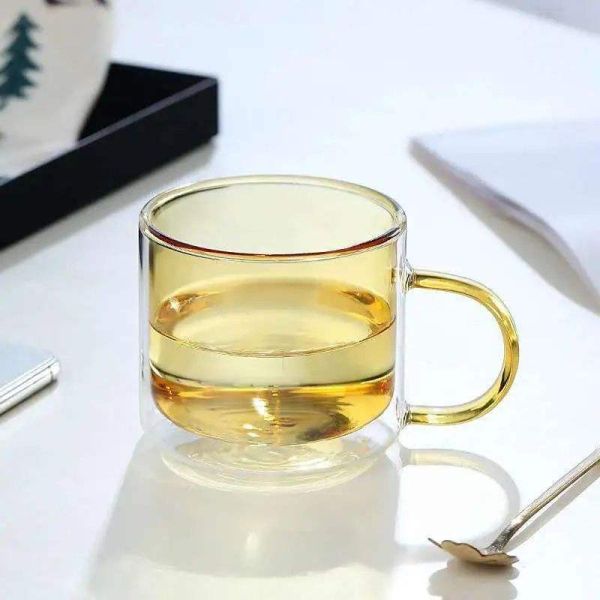 250ML Capacity Double Wall Glass Mug With Handle Coffee Cups Double Layer Reusable
