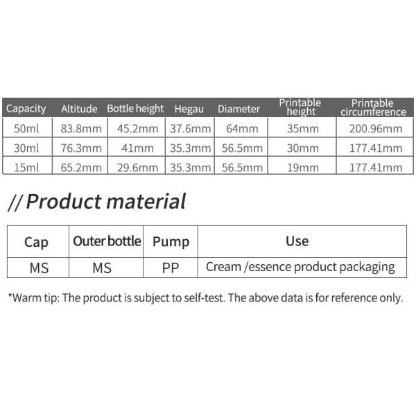 15g 30g 50g White Round Bottom and Double Wall Airless Pump Cream Jar