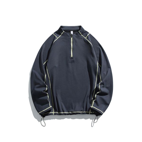 Custom Men's Quarter Zip Stand Collar Thermal Fleece Pullover Antibacterial Contrast Stitching Outdoor Hiking Top