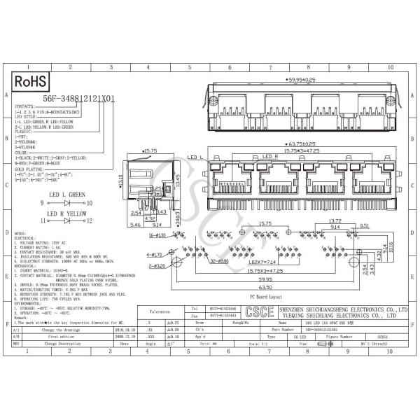 Current Rating 1.5A RJ45 Multiple Port Connectors Storage Temperature ﹣40℃ To +85℃