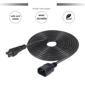 1Ft C14 Conductor Universal Laptop Power Cable with IEC C5 Female End Extension