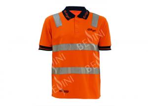 China Safety Long Sleeve Polo Work Shirts , Hi Vis Polo Shirts With Reflective Tape on sale