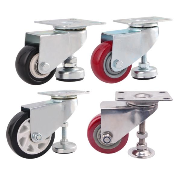 Zinc Plated 2inch 3inch Polyurethane Wheel Caster with Cups Mechanical Adjustable