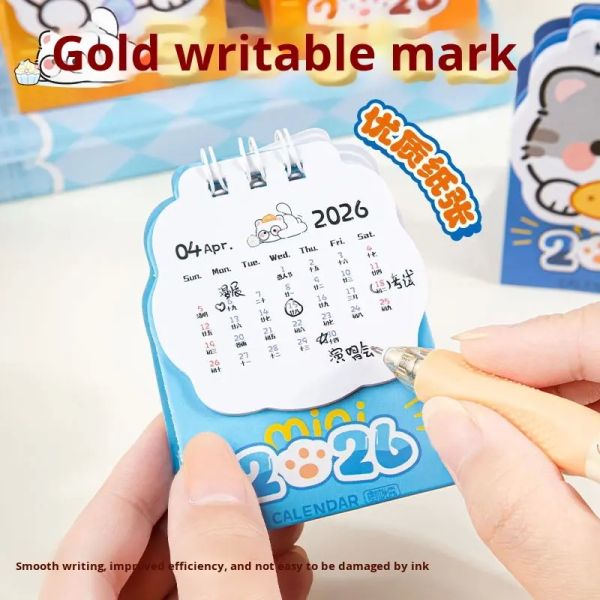 Cute Cat Cartoon Small Desk Calendar 2026 Creative Irregular Shape Mini Standing Desktop Calendar Student Gift Office Decor