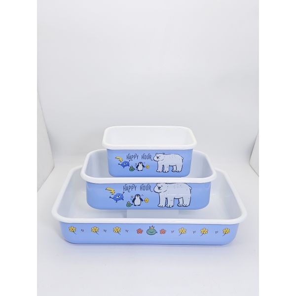 Soft Blue Cute Polar Bear Penguin Print Rectangular Enamel Storage Bowl Oven Safe Enamel Food Container For Baking And Fridge Storage