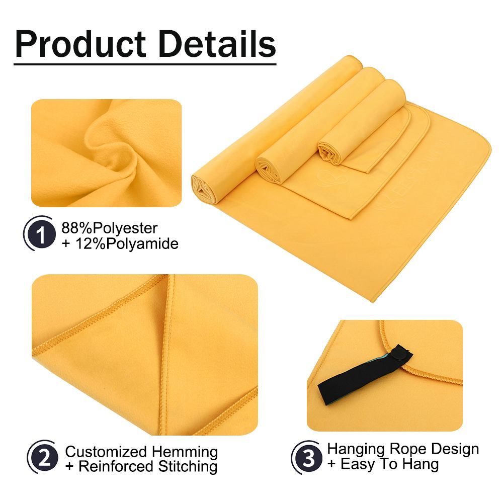 Customized Logo Hanging Loop Solid Color Microfiber Sports Towel