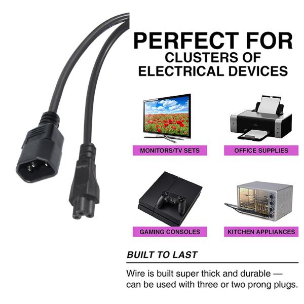 1Ft C14 Conductor Universal Laptop Power Cable with IEC C5 Female End Extension Cord