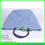 LDFB-015 striped canvas totes white cotton braid handles beach canvas bag