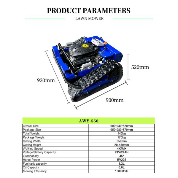 500mm CE EPA Self Propelled Cordless DIY Remote Control Lawn Mower All Terrain Grass Cutting
