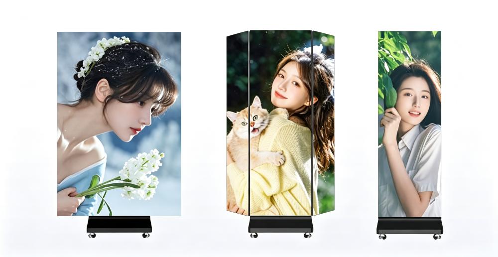 HSCXLED Tri-Fold LED Poster Display Foldable LED Advertising Screen for Indoor Commercial Use