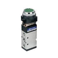 China Mechanical Pneumatic Valve 3 / 2 Way , Plat Round Green Button Manual Air Control Valve for sale