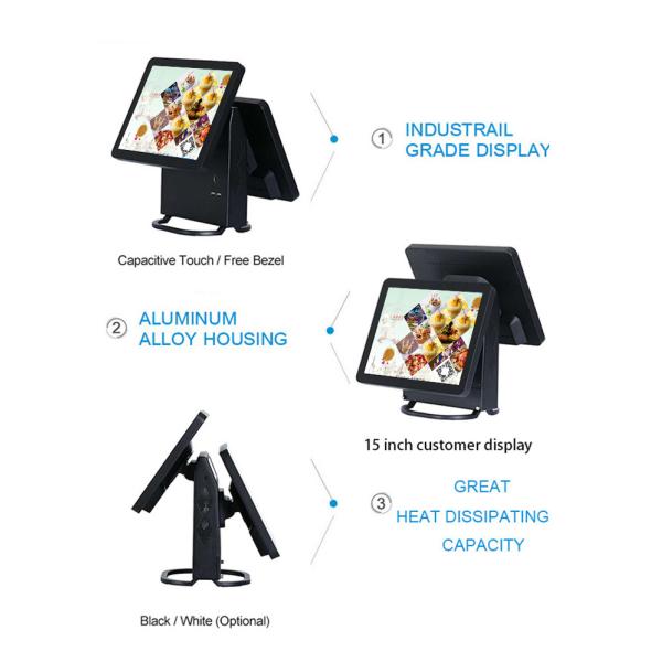 Windows Linux OS All In One PC POS / Dual Touch Screen Cash Register With Black Color